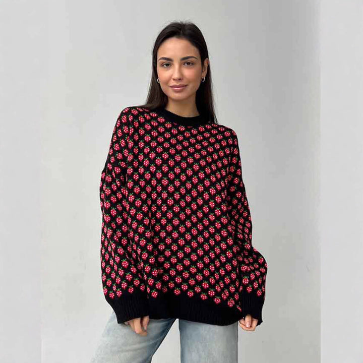 Damen Oversized Pullover mit floralem Muster Drune