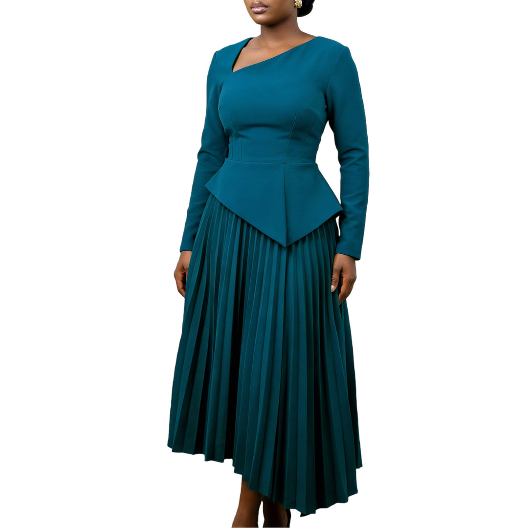 Damen Midi-Kleid mit eleganter asymmetrischer Silhouette und gefaltetem Rock Drune