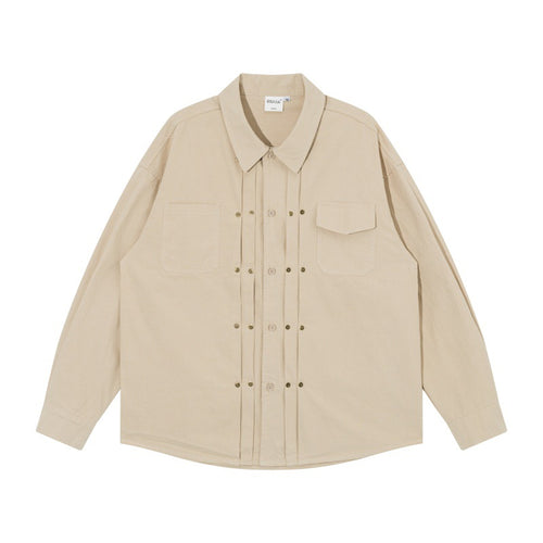 Herren Oversize-Hemdjacke im Workwear-Stil mit Ziersteppungen und Metallnieten Drune