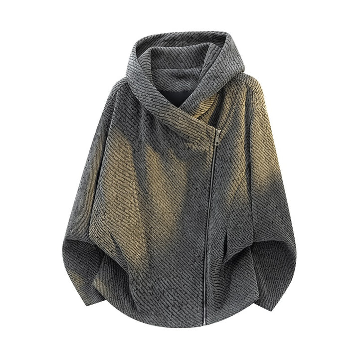 Damen Oversize Struktur-Ponchojacke mit Schalkragen und asymmetrischem Reißverschluss Drune