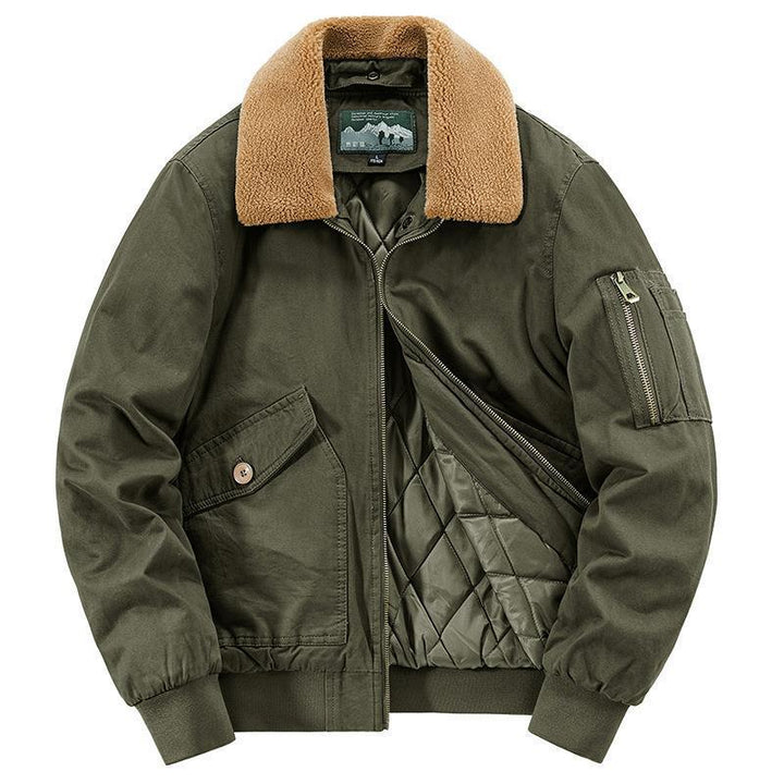 Herren Baumwoll-Canvas Bomberjacke mit Teddykragen, gesteppter Thermofütterung und Utility-Ärmeltasche Drune