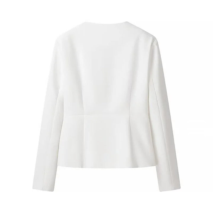 Damen nan taillierter Blazer mit tiefem V-Ausschnitt, dekorativen Wiener Nähten und bezogenen Knöpfen Drune