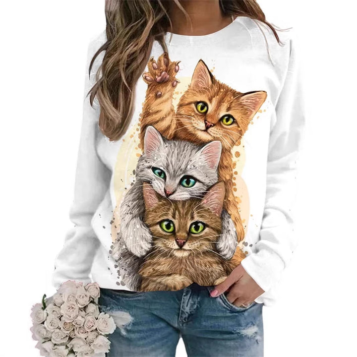 Damen Gemütlicher Übergroßer Fleece-Pullover mit Großem Welpenfoto-Print Drune
