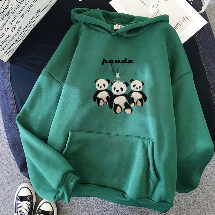 Damen nan oversized Kapuzenpullover mit Plüsch-Panda-Applikation und Kängurutasche Drune