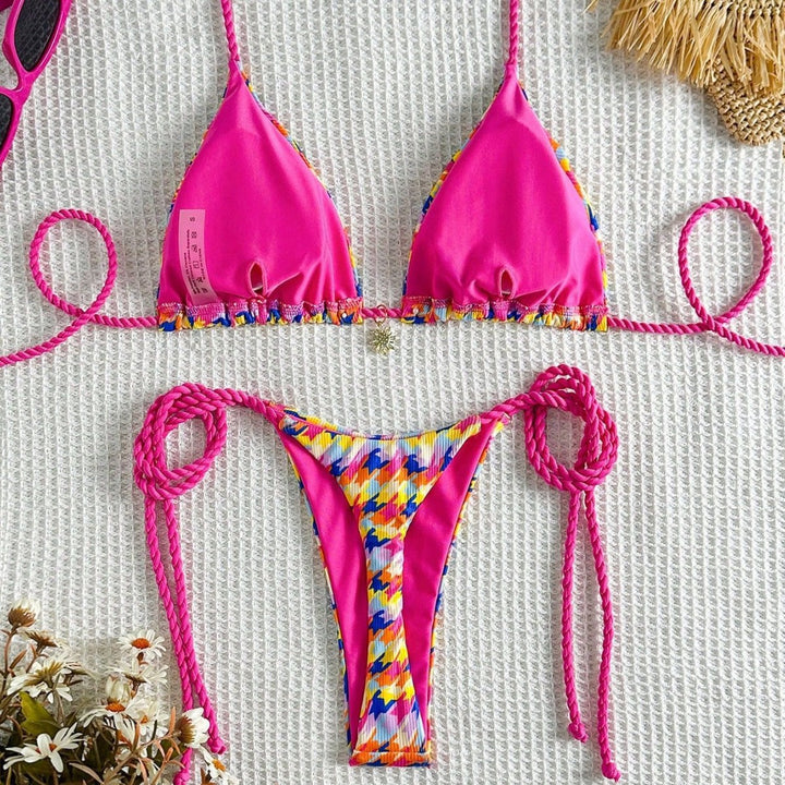Damen Triangel-Bikini mit buntem Geometrie-Muster Drune