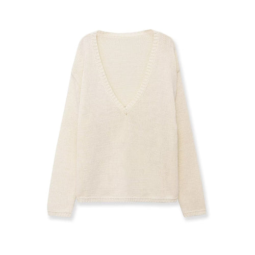 Damen Oversize V-Ausschnitt Grobstrickpullover Drune