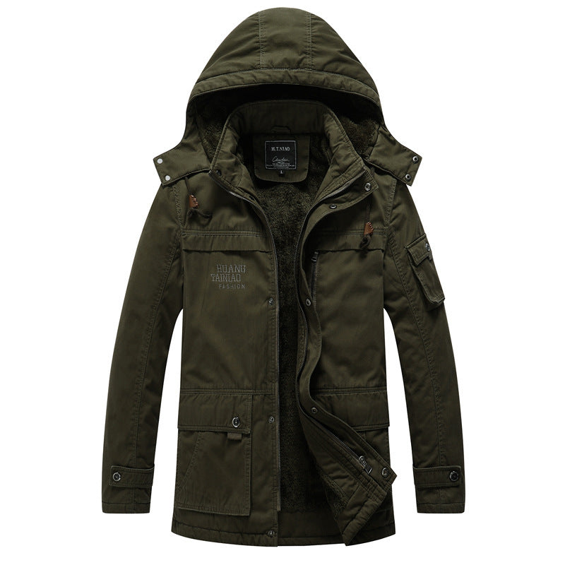 Herren Canvas-Militärparka mit Teddyfutter, Kapuze und multifunktionalen Taschen Drune