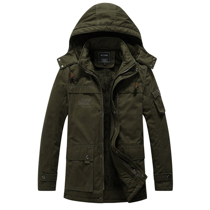 Herren Canvas-Militärparka mit Teddyfutter, Kapuze und multifunktionalen Taschen Drune