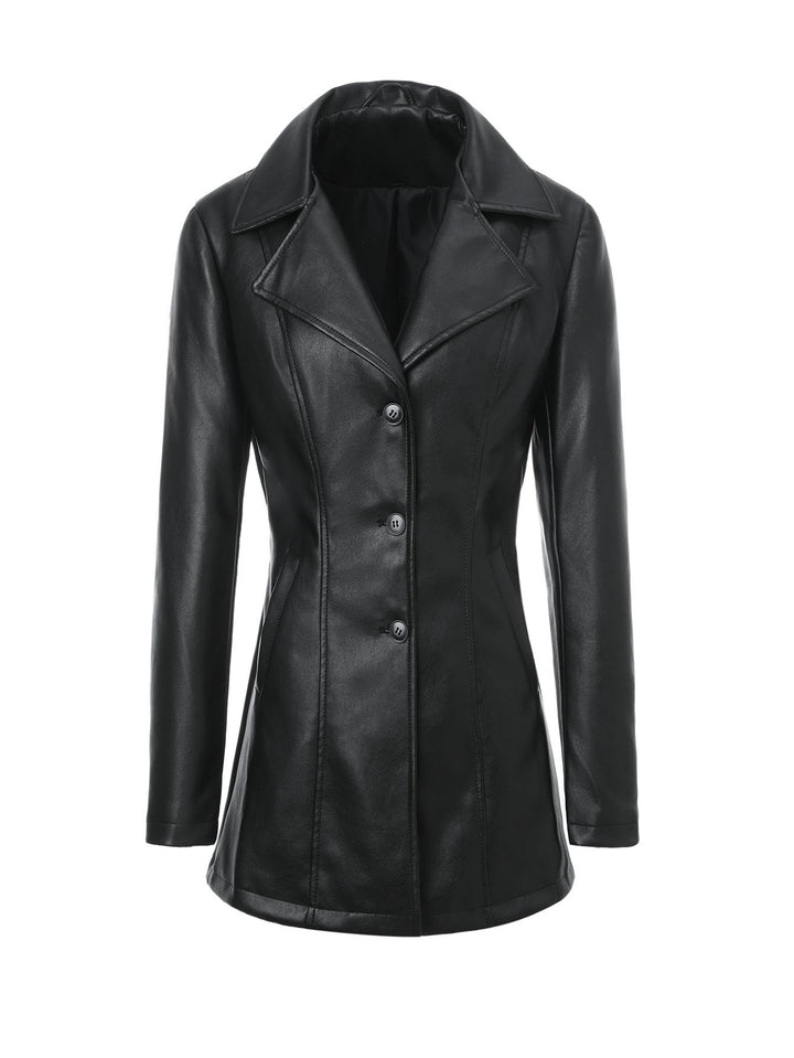 Damen Elegante Slim-Fit Kunstlederjacke Drune