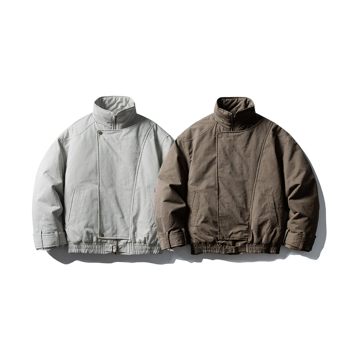 Herren Voluminöser Stehkragen-Bomber mit asymmetrischer Frontpatte und Taillen-Buckle Drune