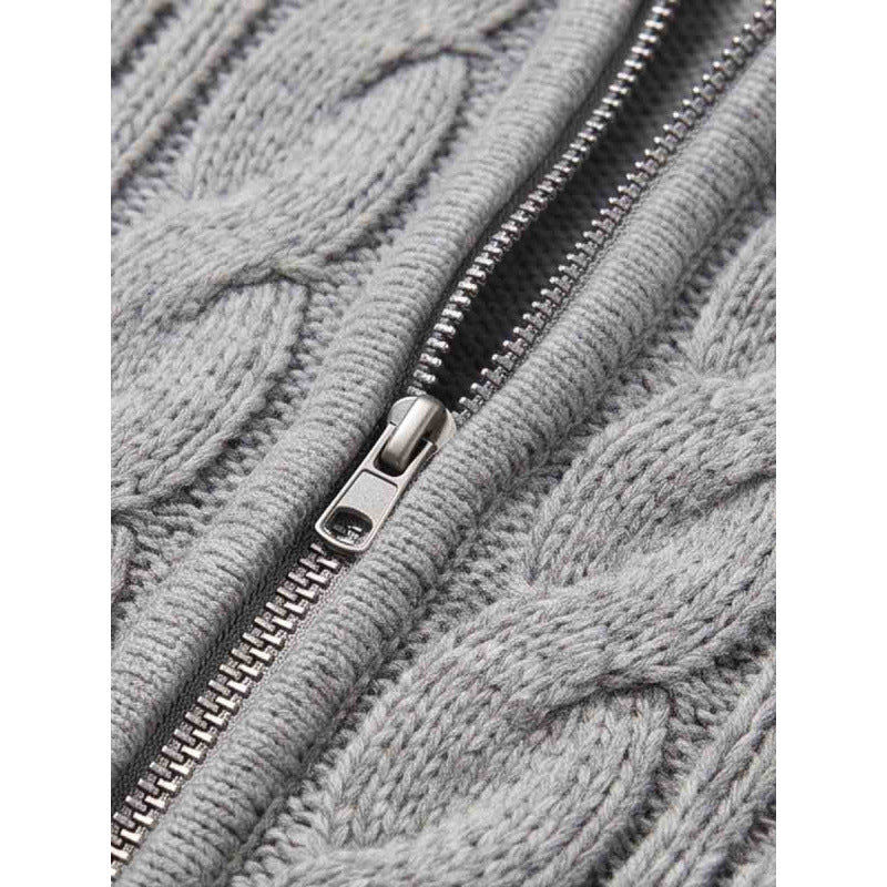 Damen Kapuzen-Zopfstrick-Cardigan mit Reißverschluss und Raglanärmeln Drune