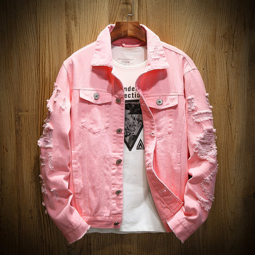 Unisex nan zerrissene Jeansjacke mit weitem Schnitt und aufgesetzten Brusttaschen Drune