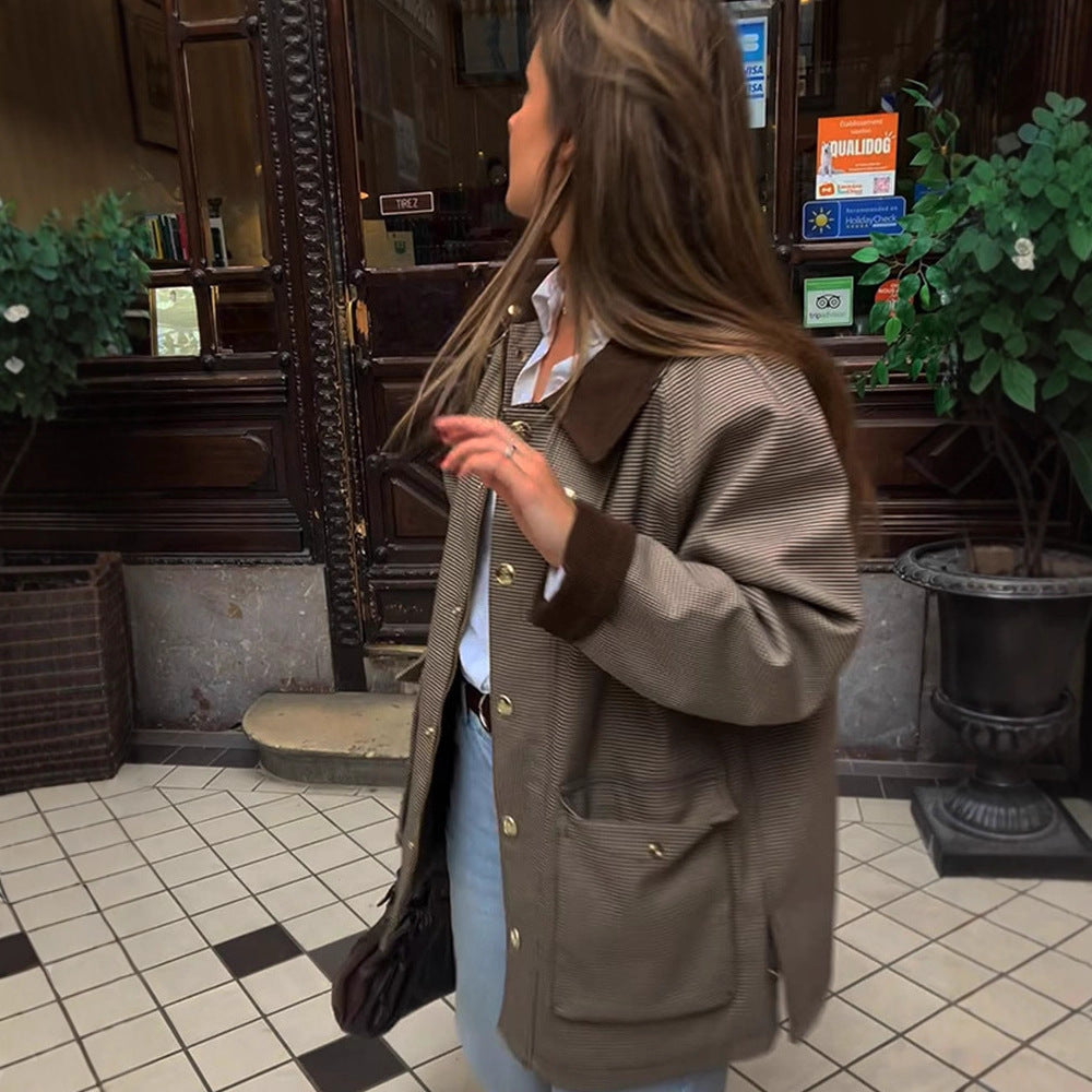 Damen Oversize-Fieldjacke mit Samtkragen und großen Pattentaschen Drune