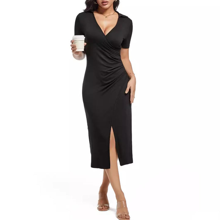 Damen Wickelkleid mit eleganter Drapierung und tiefem V-Ausschnitt Drune