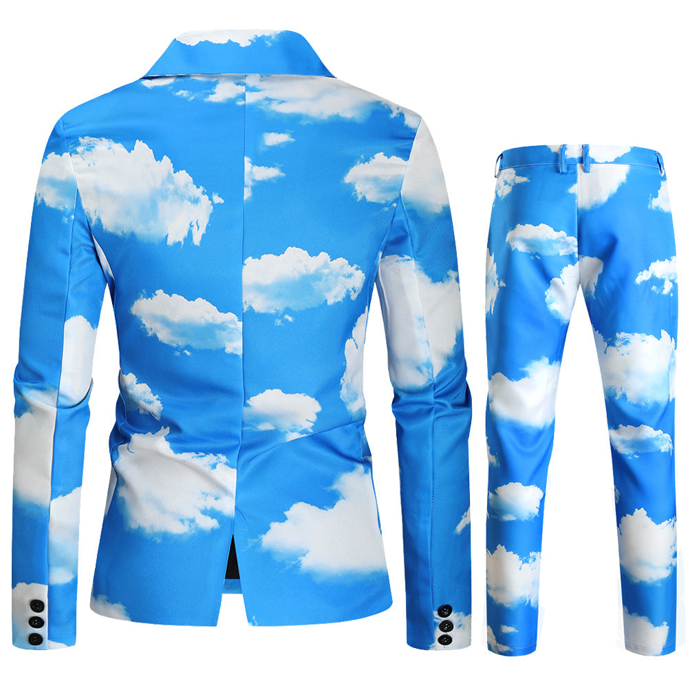 Herren Zweiteiliges Statement-Anzug mit Allover-Wolkenprint und schmaler Silhouette Drune