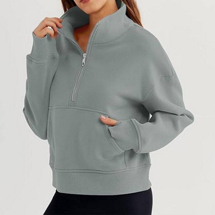 Damen lässiger Pullover mit hohem Kragen und kurzer Reißverschluss Drune