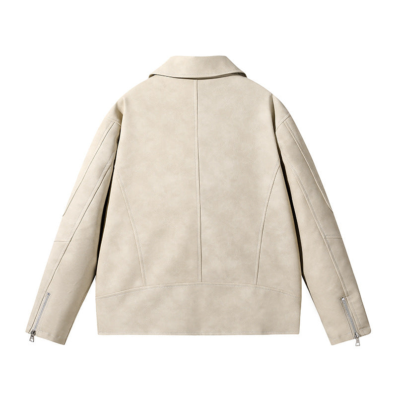 Herren Modische Lederjacke mit asymmetrischem Reißverschluss Drune