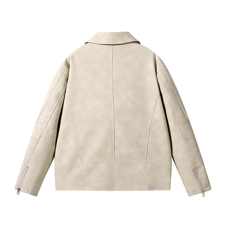 Herren Modische Lederjacke mit asymmetrischem Reißverschluss Drune
