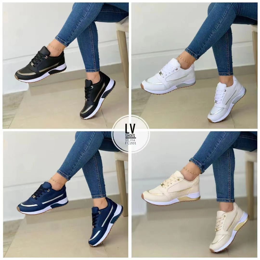 Damen Keilabsatz-Sneaker mit Goldakzenten und gepolsterter Laufsohle Drune