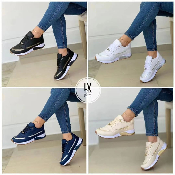 Damen Keilabsatz-Sneaker mit Goldakzenten und gepolsterter Laufsohle Drune