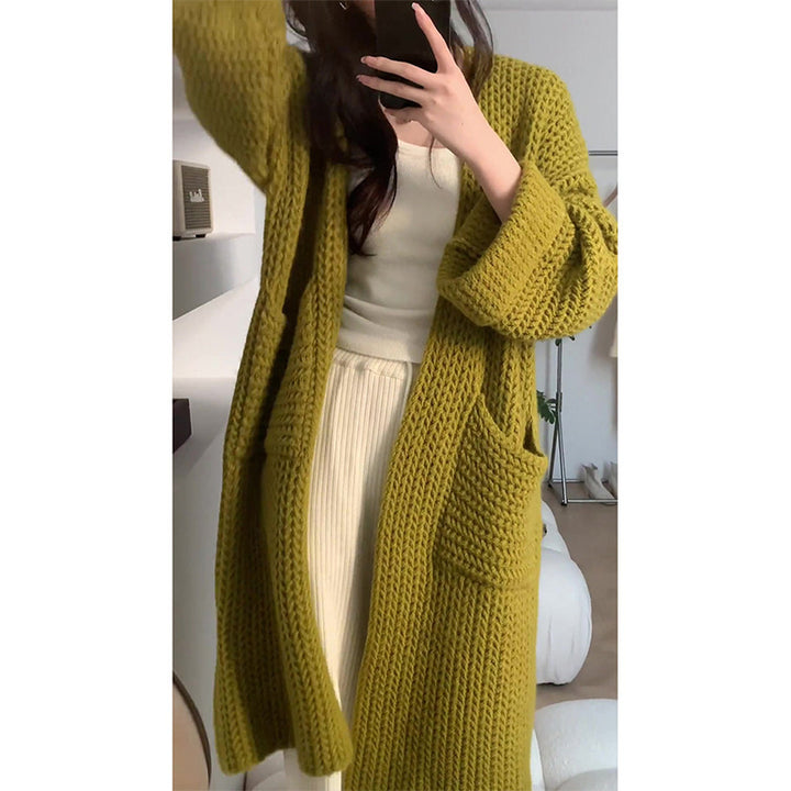Damen Lässiger Strickmantel mit offenen Fronten und Taschen Drune