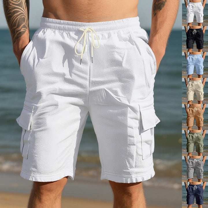 Herren nan Reise- und Outdoor-Bermuda mit elastischem Kordelbund, Sicherheits-Innentasche und aufgesetzten Klappentaschen Drune