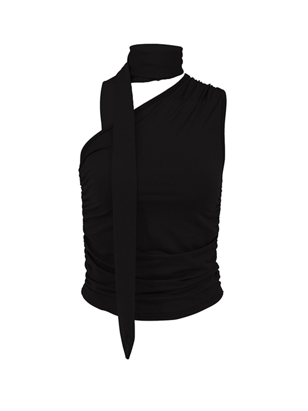 Damen asymmetrisches Top mit bindbaren Schlaufen und Raffung Drune