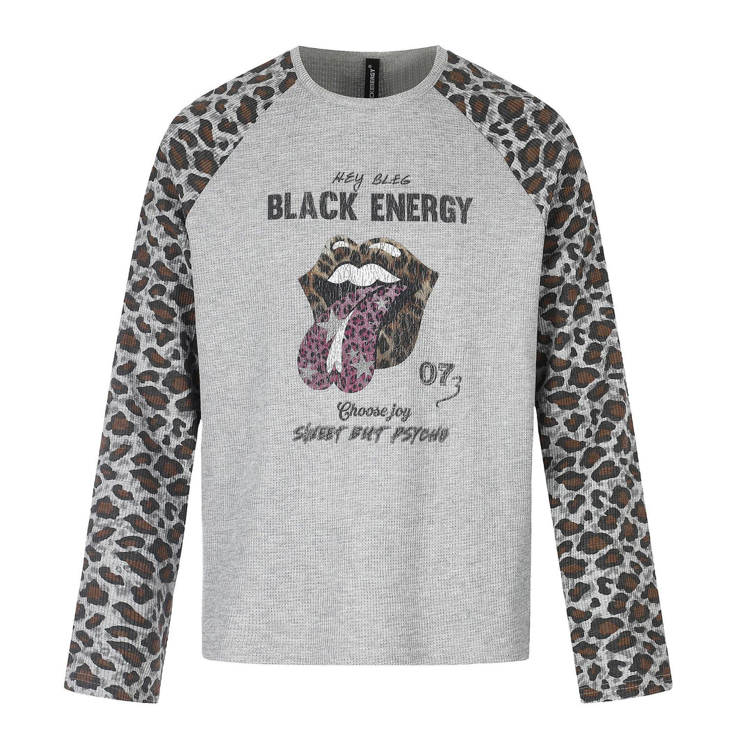 Damen Lässiges Langarmshirt mit Raglanärmeln, Leoparden-Ärmeln und Statement-Print Drune