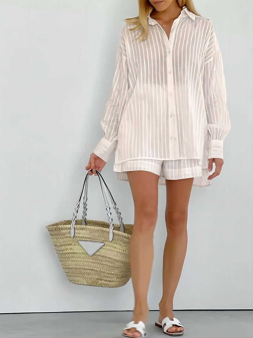 Damen gestreiftes Hemd und Shorts Set Drune