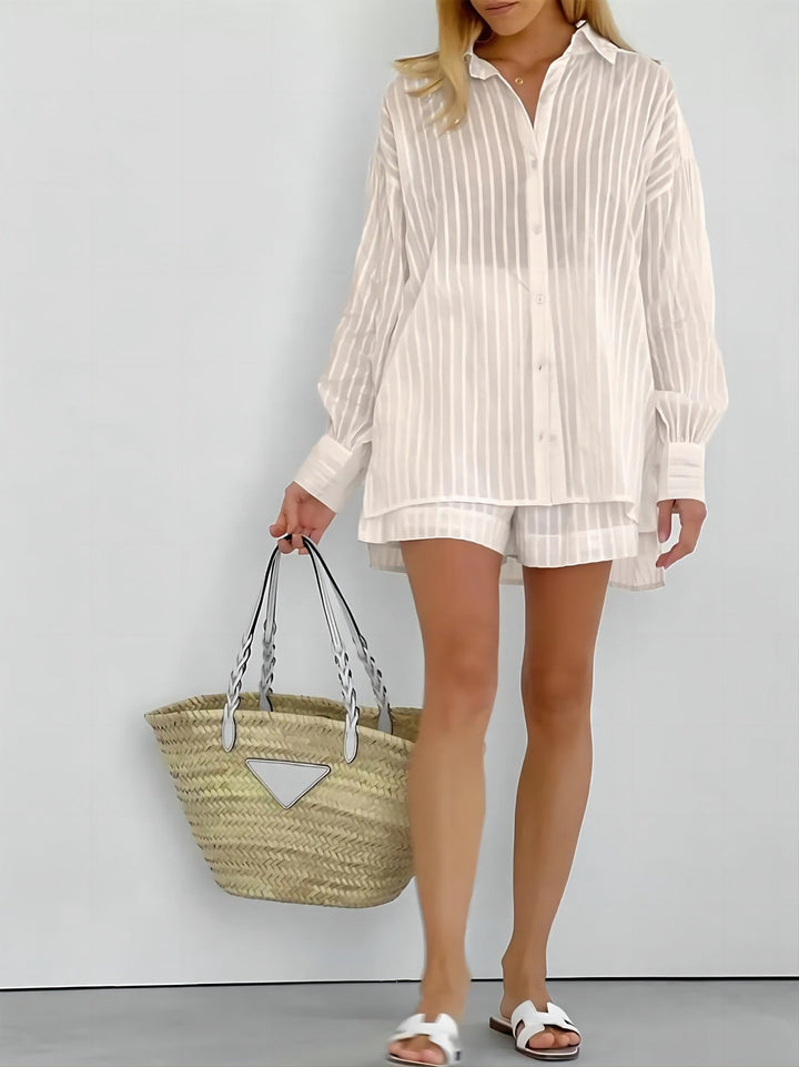Damen gestreiftes Hemd und Shorts Set Drune