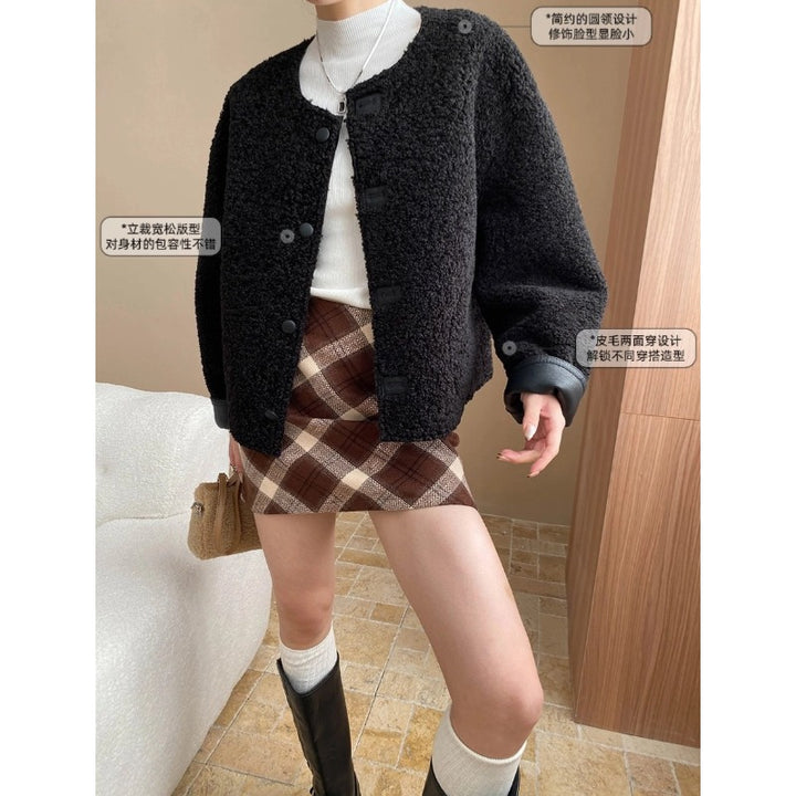 Damen kuschelige Oversized-Strickjacke mit Knopfdetails Drune