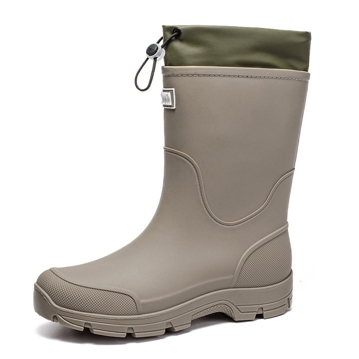 Herren wasserdichte Arbeits- und Regen-Gummistiefel mit verstellbarem Kordelabschluss und rutschfester Profilsohle Drune