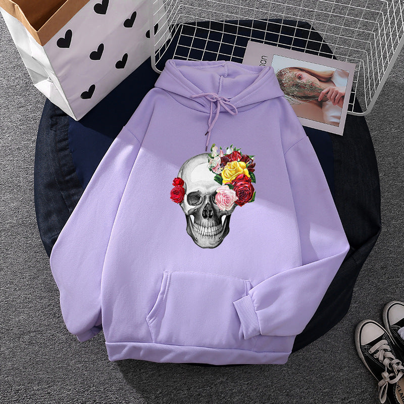 Unisex nan Kapuzenpullover mit floraler Totenkopf-Illustration, Oversize-Fit und French-Terry-Qualität Drune