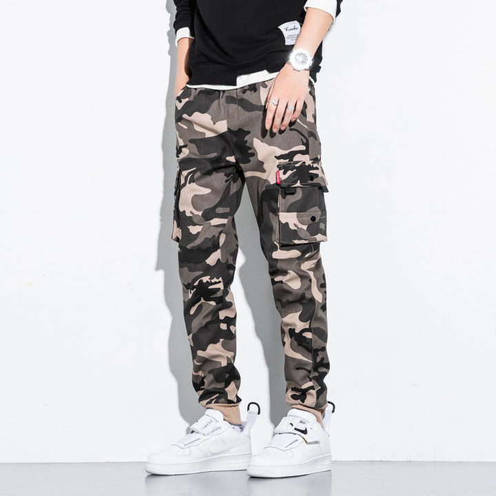 Herren Camouflage Cargo-Jogginghose mit Tapered-Schnitt, elastischem Bund und Multifunktionstaschen Drune