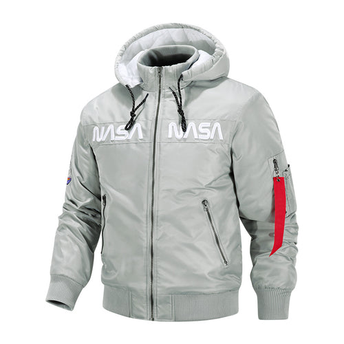Men's  quilted-lined hooded pilot bomber with high-neck rib collar and zip sleeve utility pocket Drune