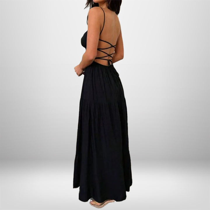 Damen Maxikleid mit verstellbaren Trägern und romantischem Schlüsseleffekt Drune