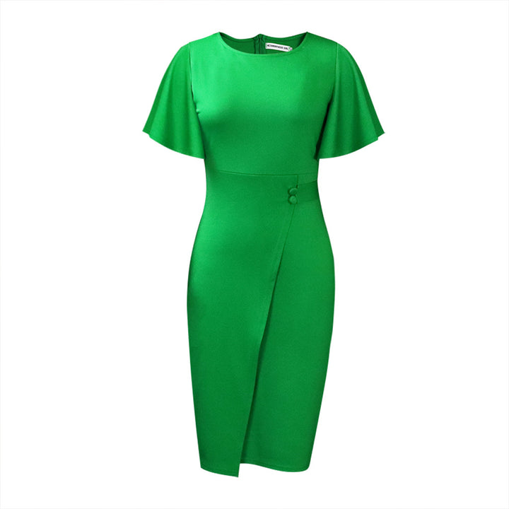 Damen Figurbetontes Kleid mit eleganten Flügelärmeln und asymmetrischem Detail Drune