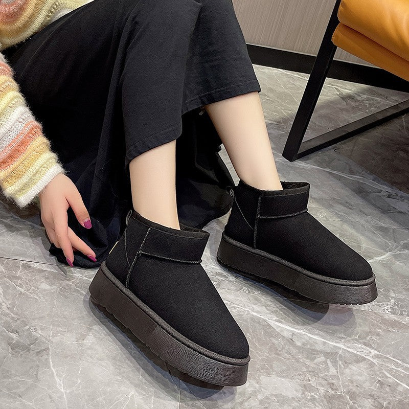 Damen Gefütterte Kurzschaft Winterboots mit Kunstfellfutter Plateau‑Sohle und Pull‑On Drune