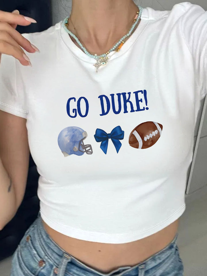 Damen Crop-T-Shirt mit kreativem Augenmotiv und Tourdruck Drune
