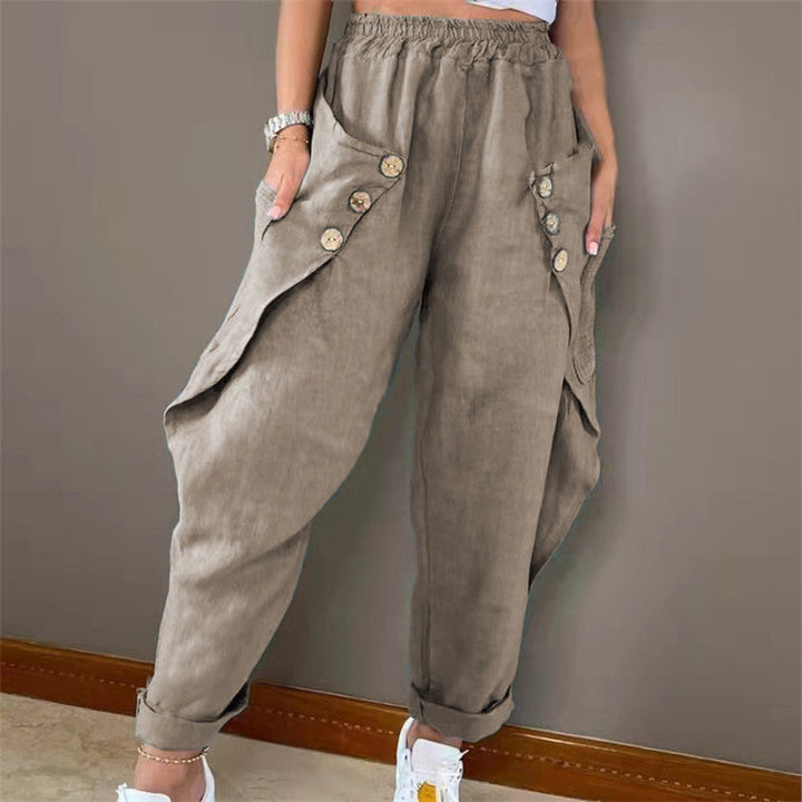 Damen lässige Sommerhose mit Knopfdetails und praktischen Seitentaschen Drune