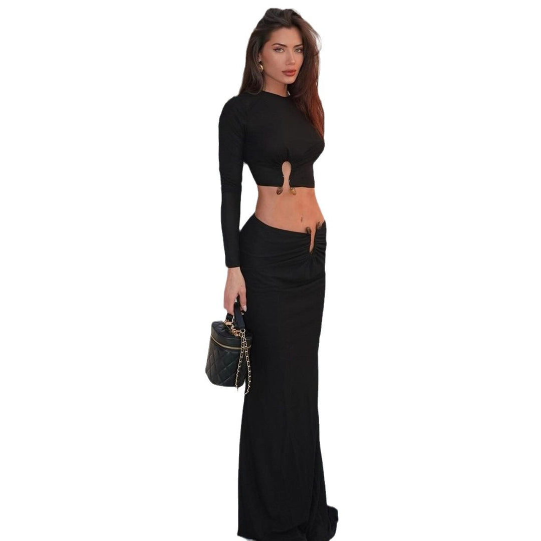 Damen Crop-Top und Maxi-Rock Kombi mit hohem Schlitz und eleganter Raffung Drune