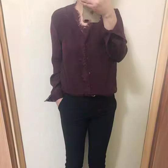 Damen Elegante Bluse mit Spitzenverzierung Drune