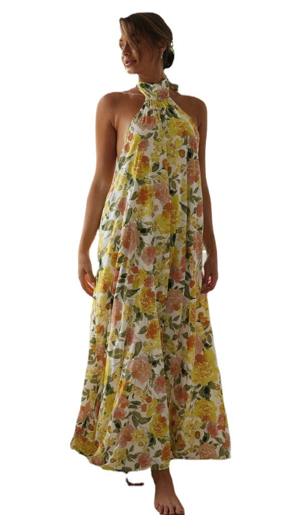 Damen Maxikleid mit eleganter Halterpartie und Taschen Drune