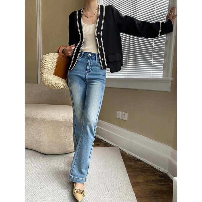 Damen Eleganter Cardigan mit zarten Kontrastdetails Drune