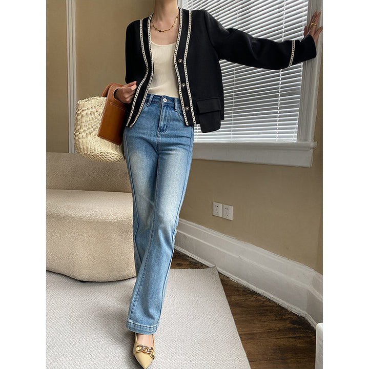 Damen Eleganter Cardigan mit zarten Kontrastdetails Drune