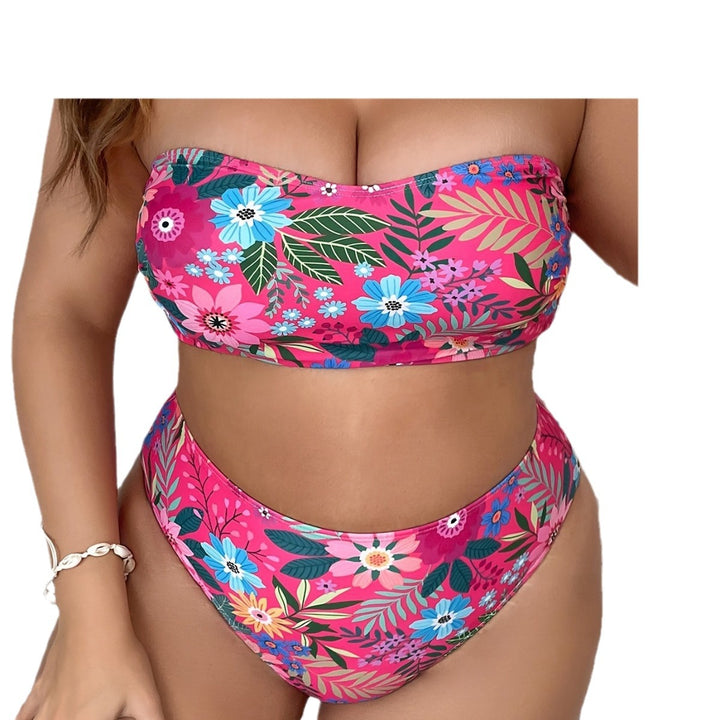 Damen Bandeau-Bikini-Set mit hohem Beinausschnitt und floralem Design Drune