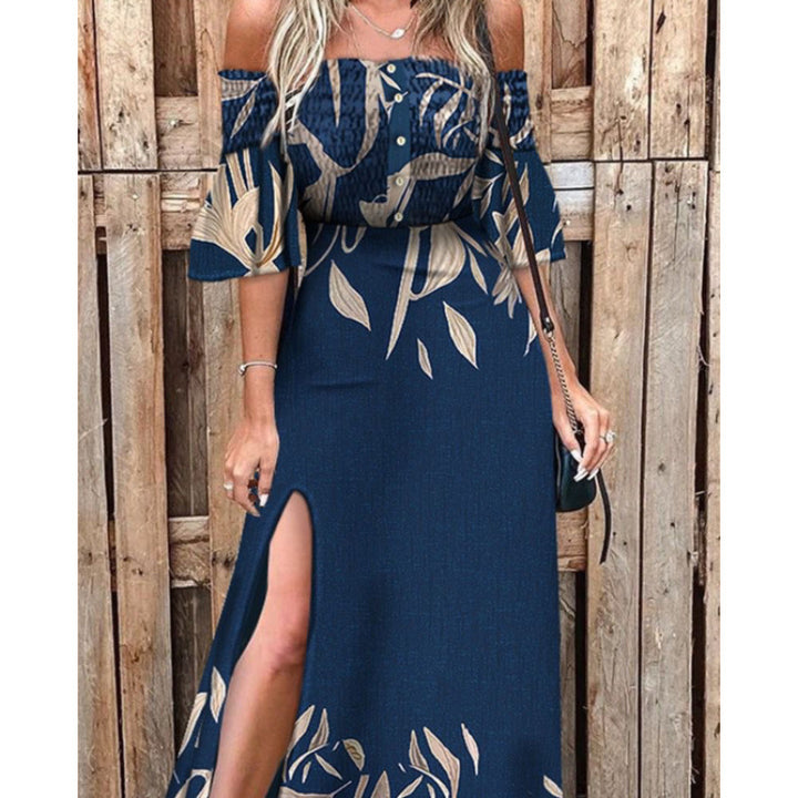 Damen Maxikleid mit schulterfreiem Design und elegante Blumendruckdetails Drune