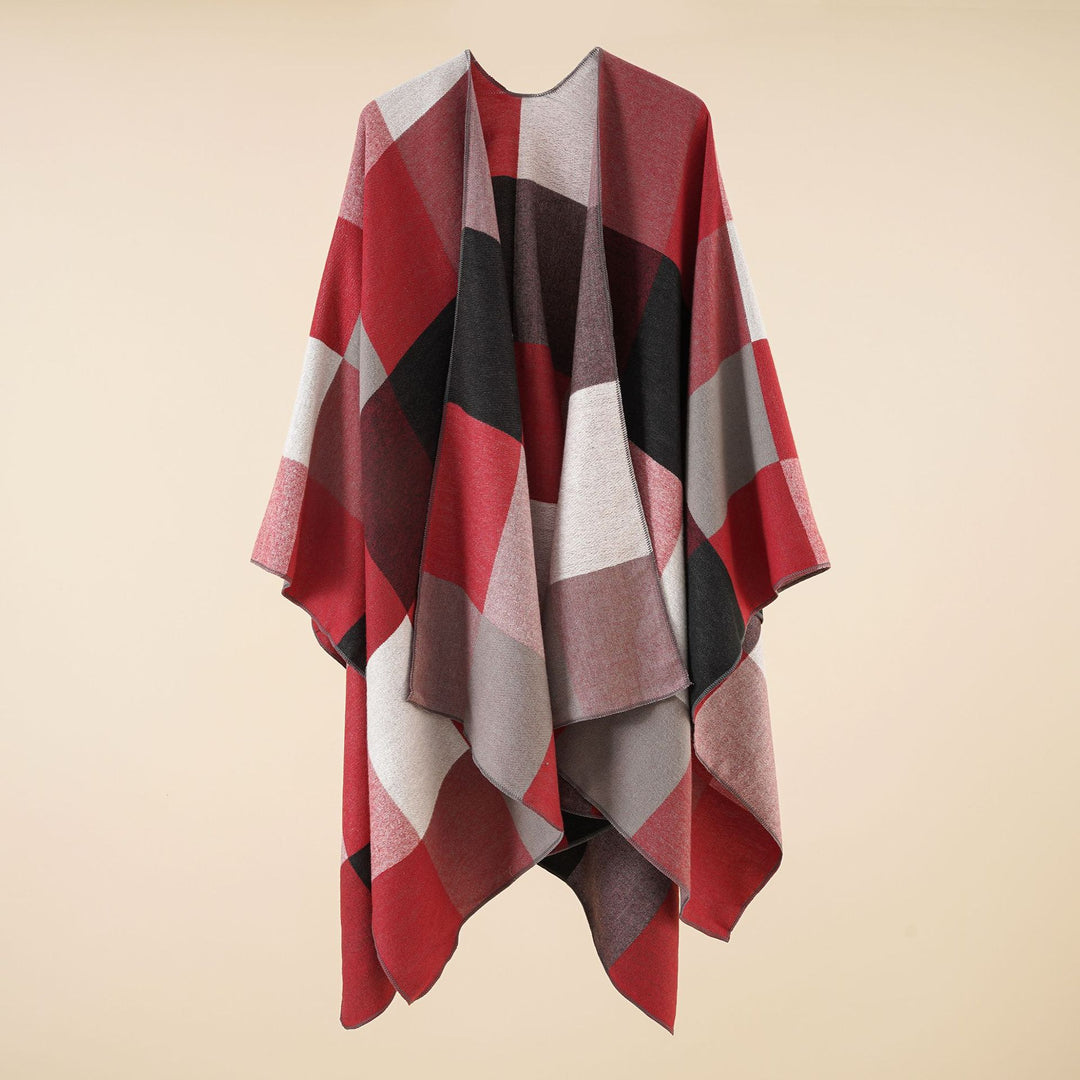 Damen Leichter Jacquard-Poncho mit geometrischem Muster und asymmetrischem Saum Drune