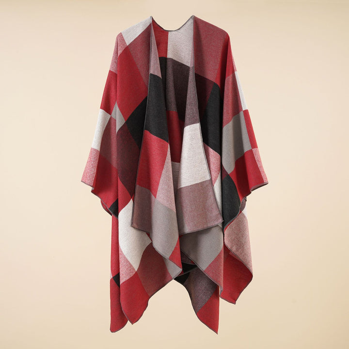Damen Leichter Jacquard-Poncho mit geometrischem Muster und asymmetrischem Saum Drune