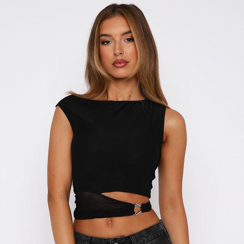 Damen Crop-Top mit schickem Wickeldesign und dekorativem Gürtel Drune